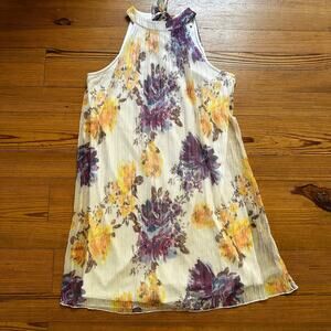 C‎ established 1946 white floral silver threaded pleated shift dress SIZE M